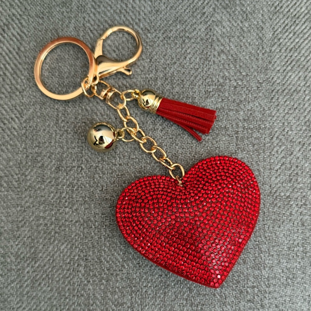 Red Rhinestone Heart Keychain Bag Charm